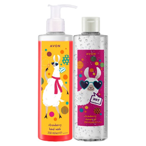 AVON FUNNY LAMA SET 2 KOZMETICKÉHO GÉLU JAHODA + MYDLO