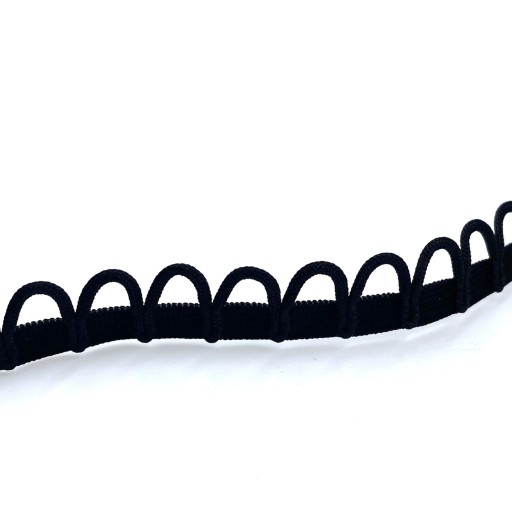 Gumová elastická páska s očkami, čierna, 12 mm