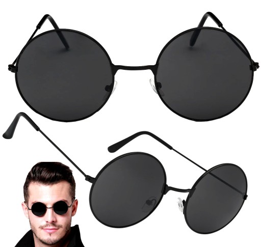 LENONKI okrúhle ČIERNE OKULIARE, letné kovové CE FRAME UV400 kovové
