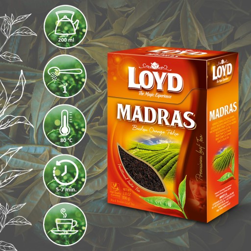 Pikantný indický čierny listový čaj Madras Premium Leaves 100g LOYD