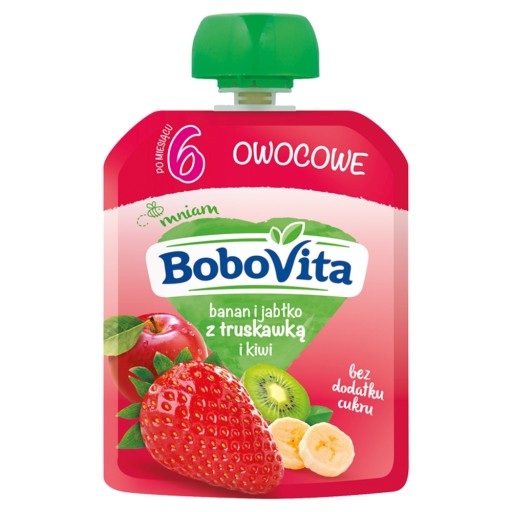 Banánovo jablková pena s jahodami a kiwi BoboVita 80g