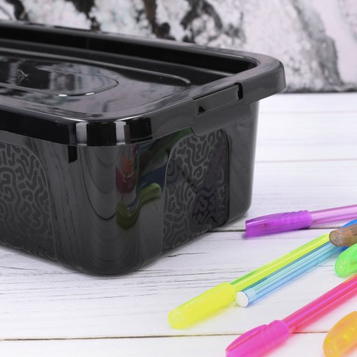 Plastový box na organizáciu nádob s krytom, 4,5l, lesklý čierny box
