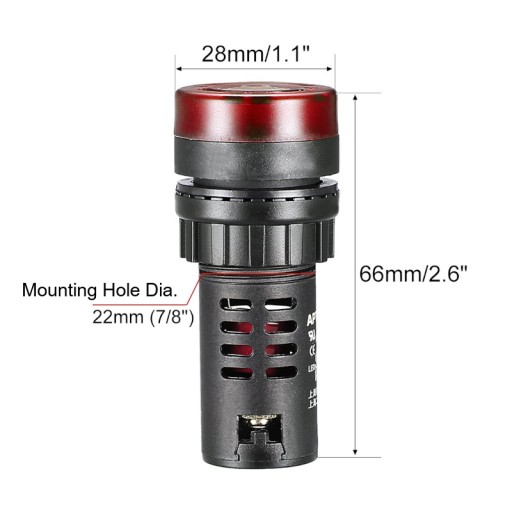 22mm LED indikátor s 12V DC bzučiakom