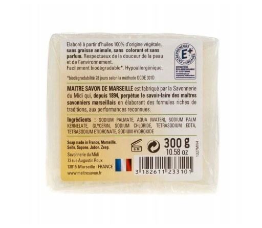 Maitre Savon biele rastlinné mydlo EXTRA PUR 300g Marseillská tyčinka