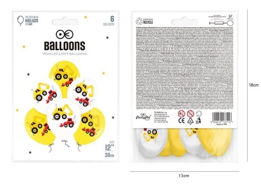 NARODENINOVÉ BALÓNY DEKORÁCIA RÝPADLO BULLDOZER MIX 6x