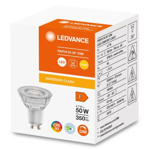 GU10 LED žiarovka 4,7W 50W 2700K CRI90 DIM LEDVANCE