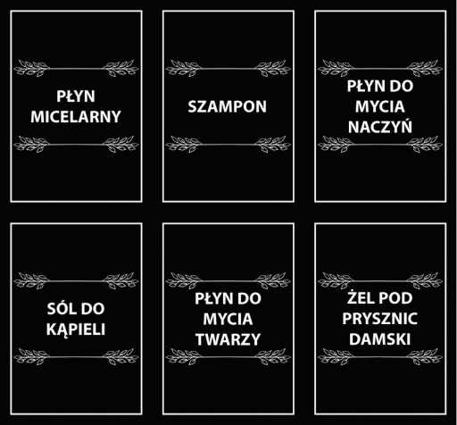 Nálepky na fľaše, kozmetika, Čierna 17 ks.
