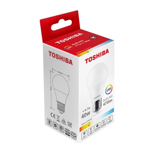 E27 A60 LED žiarovka 4,7W = 40W 470lm 180° 4000K Neutral Milky TOSHIBA