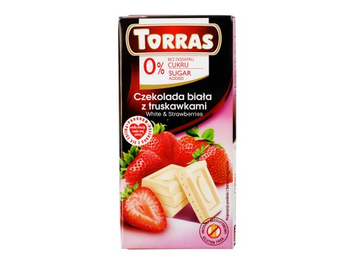 BIELA ČOKOLÁDA S JAHODAMI 75G BEZ CUKRU TORRAS BEZ CUKRU