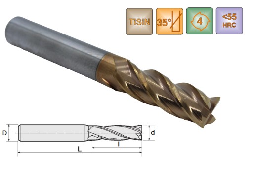 KARBIDOVÁ FRÉZA VHM 4 HROTY 1mm 55HRC TiSiN