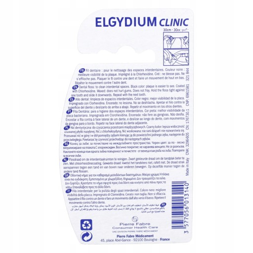 ELGYDIUM Clinic čierna zubná niť s chlórhexidínom 50 m
