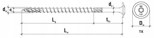 Stolárske skrutky 8x60 mm 50 ks Kotúč TORX Klimas WKCP