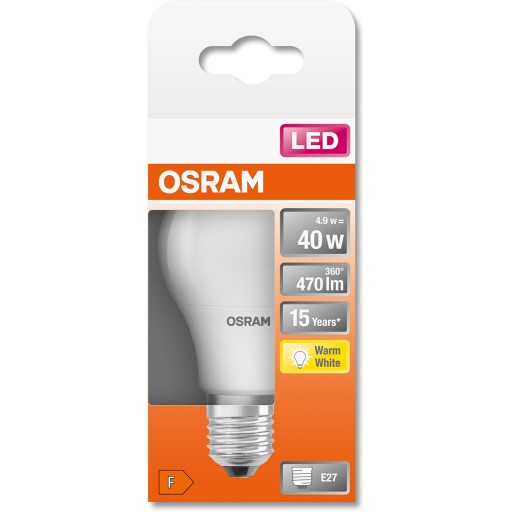 E27 LED žiarovka 4,9W 40W 470lm 2700K Teplá OSRAM
