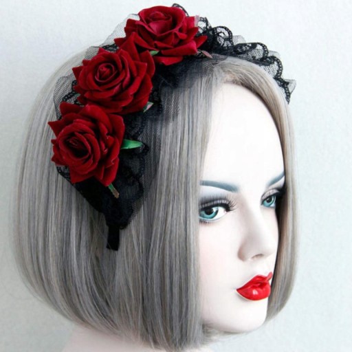 ČELENKA HALLOWEEN ROSE GOTH ČERVENÝ KARNEVAL strašidelný kostým
