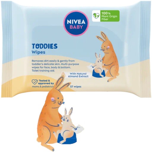 NIVEA BABY TODDIES UBÚRKY PRE DETI, VLHČENÉ, vyrobené z rastlinných vlákien