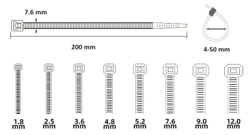 KABELOVÉ VIAZAKY KABELOVÉ VIAZAKY BIELE 200x7,6mm 100 ks