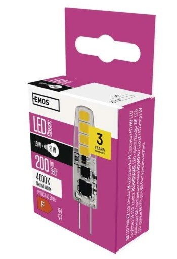 EMOS ZQ8621 Klasická JC A++ 2W G4 LED žiarovka, neutrálna biela
