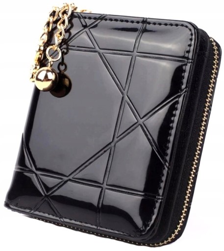 BLACK Prešívaná Dámska kožená peňaženka, PURSE, malá, Lakovaná