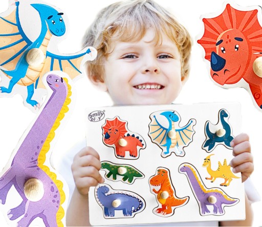 SMILY PLAY Montessori drevené puzzle dinosaury