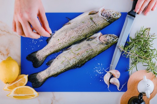 MODRÁ HACCP PODLOŽKA NA REZANIE PRE VÝROBCU RÝB