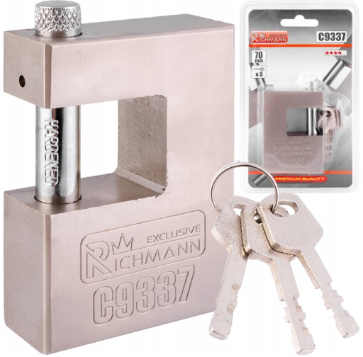OCEĽOVÝ ZÁMEK MODEL VISIACI ZÁMOK 70mm SOLID + 3 KĽÚČE RICHMANN C9337