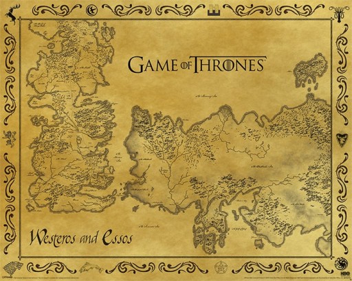 Hra o tróny Mapa Westerosu a Essosu - plagát 40x50 cm