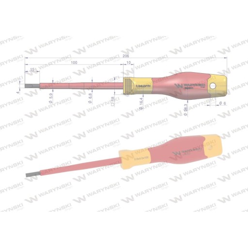 Izolovaný plochý skrutkovač 4x100 mm VDE S2 WARYŃSKI