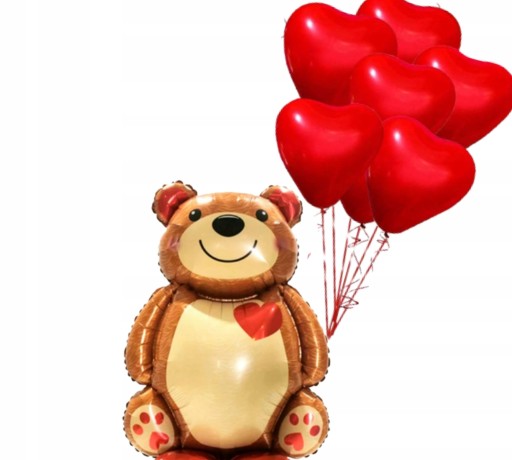 Ozdoby na Valentína Červené srdiečkové balóny, veľký balónik medvedíka