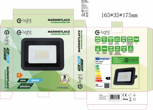 HALOGÉNOVÉ SVETLO STUDENÁ BIELA LED 30W 6500K 2900 lm ECO LIGHT