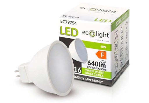 LED žiarovka do svetlometu MR16 závit 8W ekvivalent 60W 3000K Teplá biela