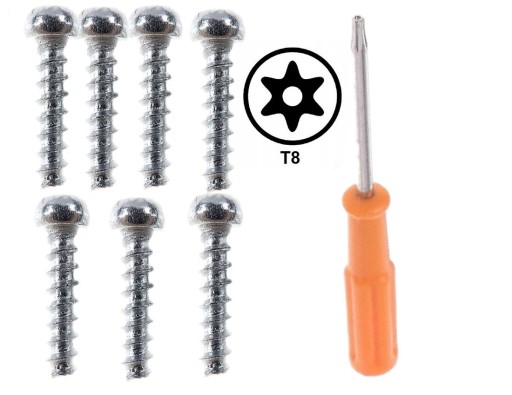 7X STRIEBORNÁ SKRUTKA + SKRUTKA TORX T8 PRE XBOX ONE PAD