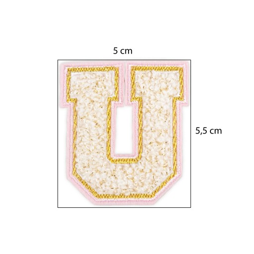 PATCH vyšívané veľké biele PÍSMENO U, písmo nápisu