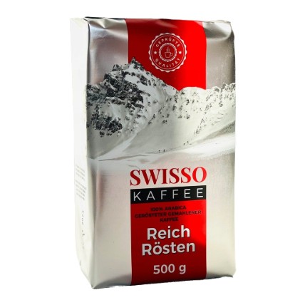 MLETÁ KÁVA SWISSO KAFFEE REICH ROSTEN VYVÁŽENÁ A JEMNÁ CHUŤ 500g