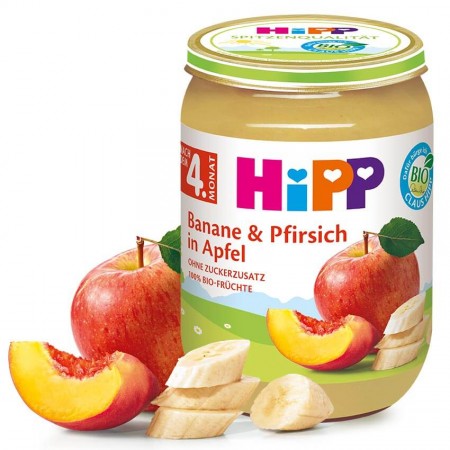 HIPP BIO Ovocie Broskyňa Banán Jablko 190g 5m