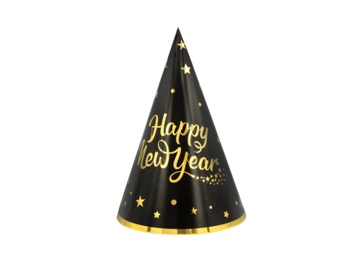Čiapky so zlatým nápisom Happy New Year, 6 ks