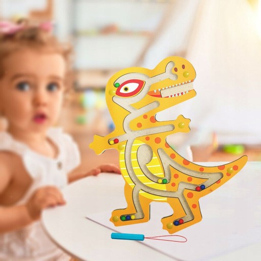 Drevené magnetické bludisko Montessori dinosaurus