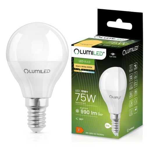 LED žiarovka E14 P45 MALÁ GUĽA 10W = 75W 3000K Teplá farba CCD LUMILED