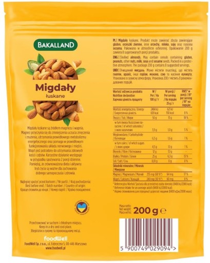 BAKALLAND Mandle lúpané, celé čerstvé orechy, 200 g