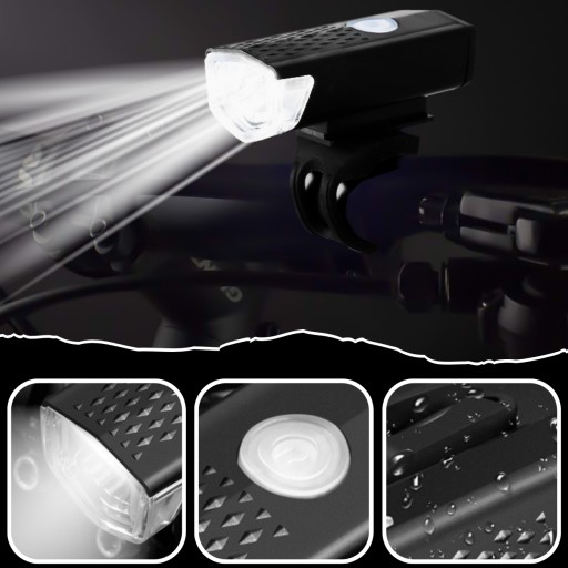 LED CYKLISTICKÁ LAMPA NA BICYKEL, NA RIADTIKÁ, VÝKONNÁ, NABÍJACIA, USB + ZADNÁ