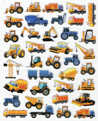 KONVEXNÉ MOTIVAČNÉ NÁLEPKY PUFFY 20x30cm STAVEBNÉ VOZIDLÁ TRAKTOR