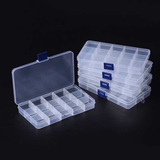Nádoba na korálky, plast, 17,5 x 10,2 x 2,2 cm, 15 priehradiek, 1 ks