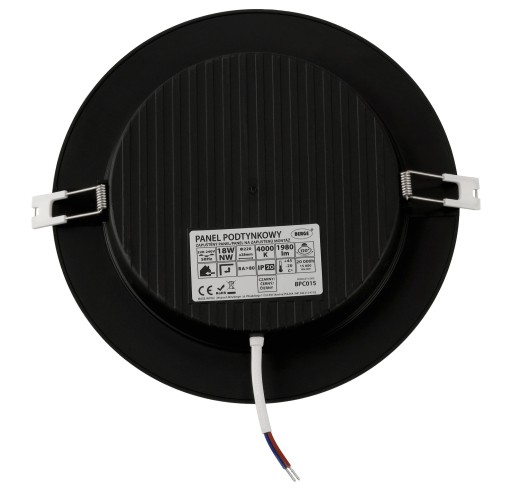 LED stropné svietidlo, zápustné, zápustné, 18W, 1980lm, 4000K, čierne