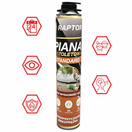 MONTÁŽNA PENA 750ml POLYURETÁNOVÁ PIŠTOĽ NÍZKOTLAKÝ RAPTOR ŠTANDARD