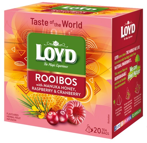 Červený čaj Rooibos Manuka Med Malina Brusnica Fenikel 20 T LOYD