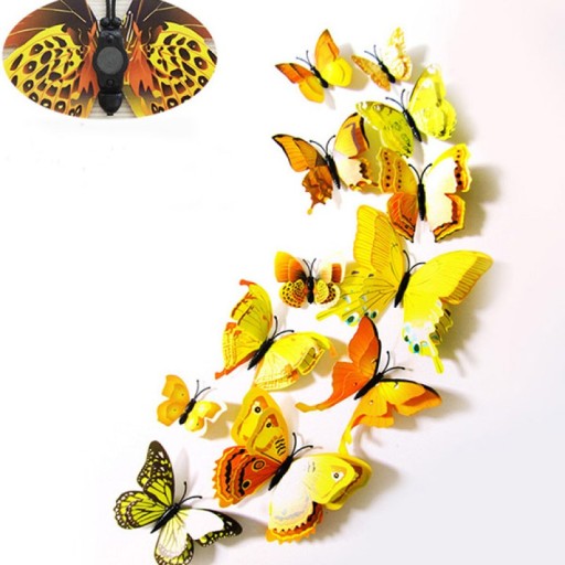 3D Nálepky na stenu Motýle Motýle Double Yellow Decoration Sada 12 ks.