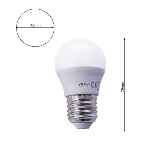 E27 LED žiarovka, malá gulička, teplá farba svetla, okrúhla LED G45