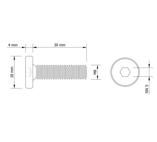 10x metrická skrutka M8 x 30 mm biela pozinkovaná s hlavou valca, nábytková skrutka