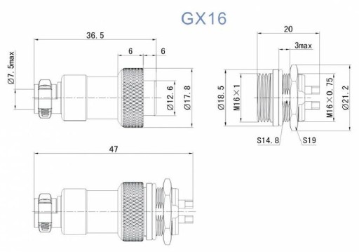 Zásuvka + zástrčka panelu, C091 (GX16), 4 pin