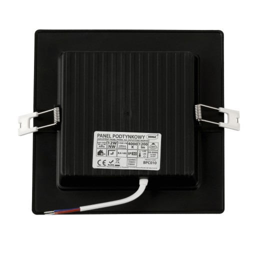 LED stropné svietidlo, zápustné, zápustné, 12W, 1200lm, 4000K, čierne