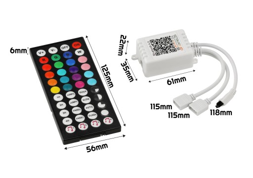 RGB OVLÁDAČ PRE LED pásik + Bluetooth aplikácia pre hudobný telefón 2 vstupy